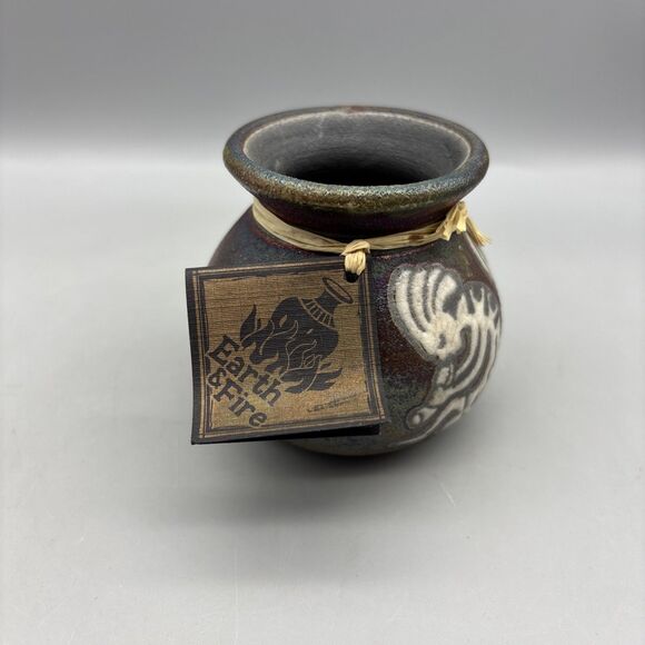 Earth & Fire Raku Potteryworks Tribal Vase Pot Signed by Artist Jeremy Diller - Picture 2 of 9